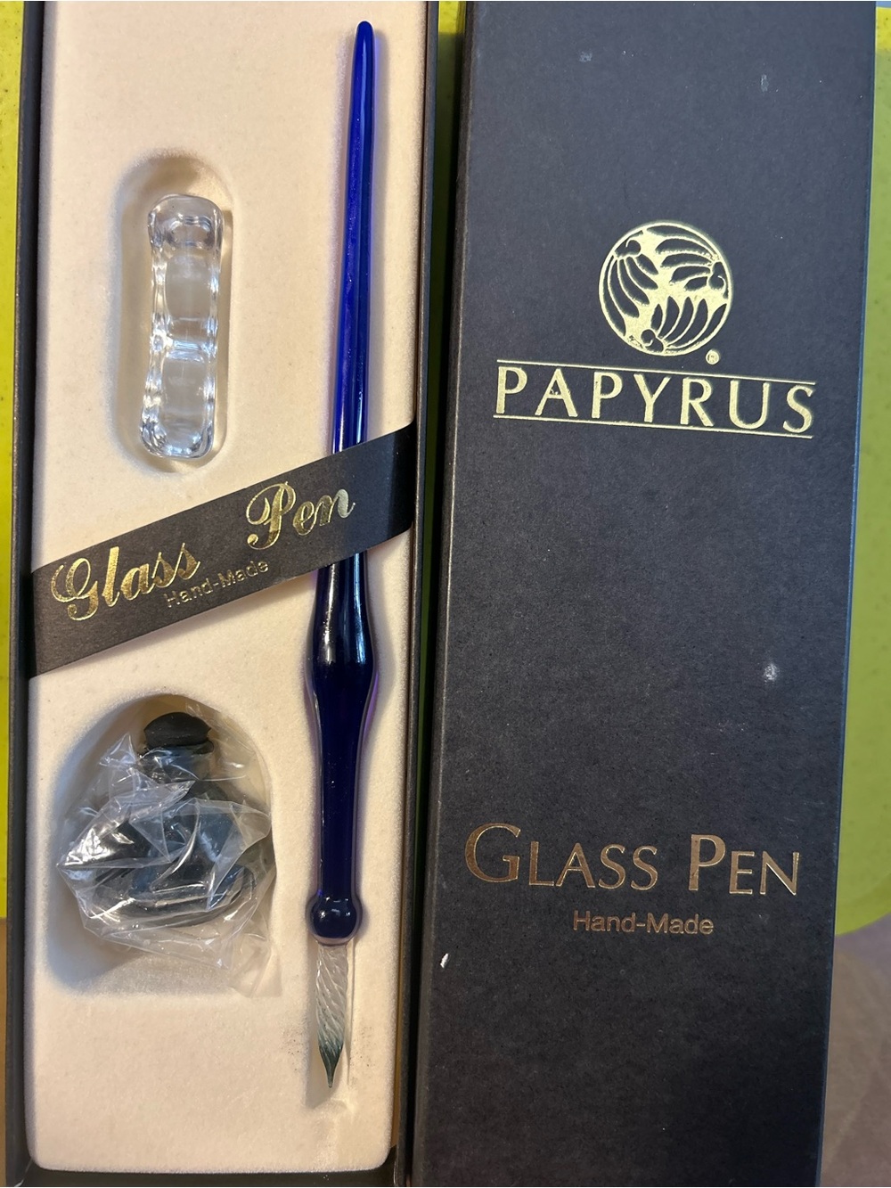 Papyrus Cobalt Blue Glass Dip Pen Set